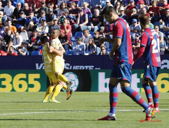 Así celebraron los visitantes el gol de Borja García.