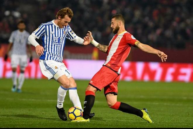 Imagen del encuentro entre Girona y Real Sociedad en Montilivi (1-1).