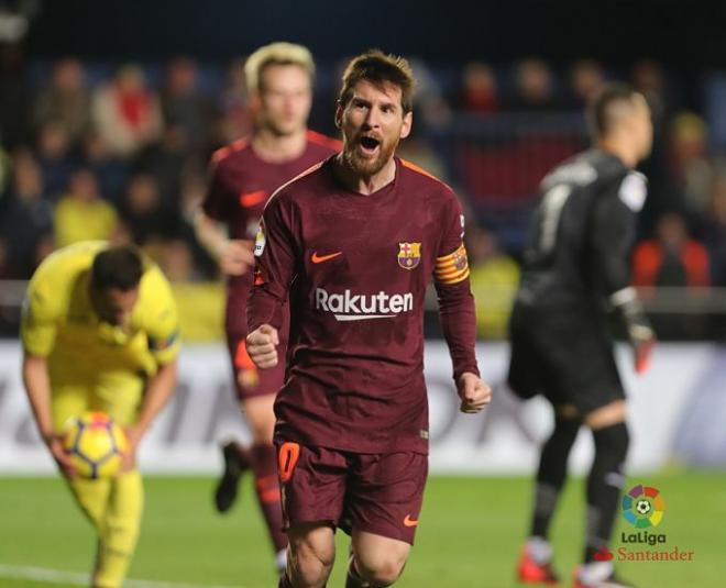 Messi celebra su gol al Villarreal.