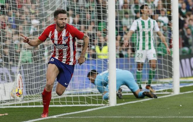 Saúl celebra su gol en el Betis-Atlético (0-1).