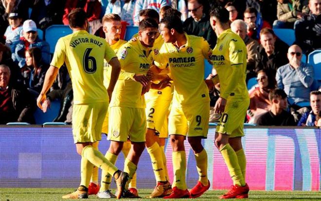 Los jugadores del Villarreal celebran el gol ante el Celta (0-1).