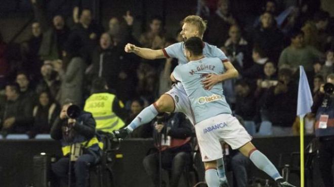 Los goleadores del partido para el Celta, Wass y Maxi Gómez.