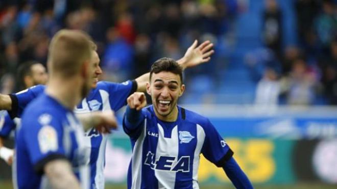 Munir celebra el gol que ha abierto el marcador.