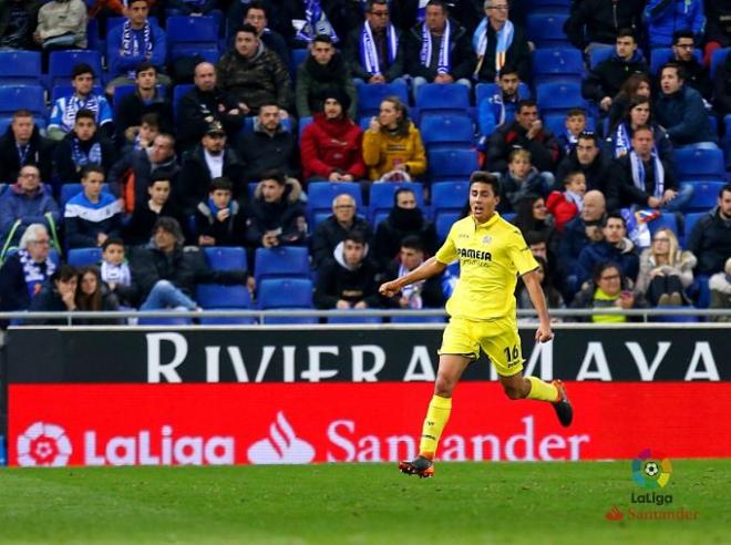 Rodrigo celebra su primer gol con el Villarreal en LaLiga.