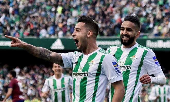 Sergio León celebra su gol en el Betis-Éibar (2-0).