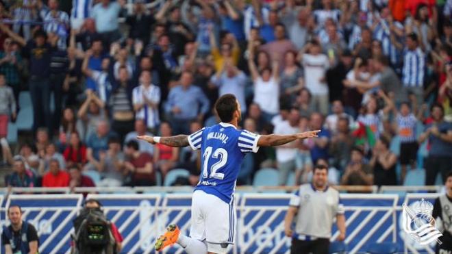 Willian José celebra su gol ante el Atlético de Madrid.