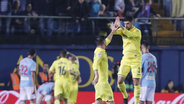 Los futbolistas castellonenses celebran uno de los goles.