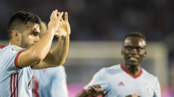 Maxi Gómez celebra su gol ante el Getafe.