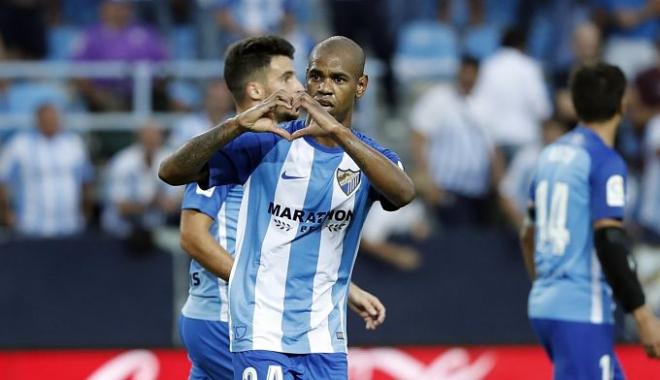 Diego Rolan celebra uno de los goles anotados al Athletic.