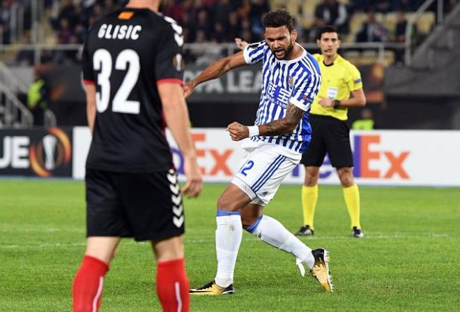 Willian José celebra uno de sus goles ante el Vardar.