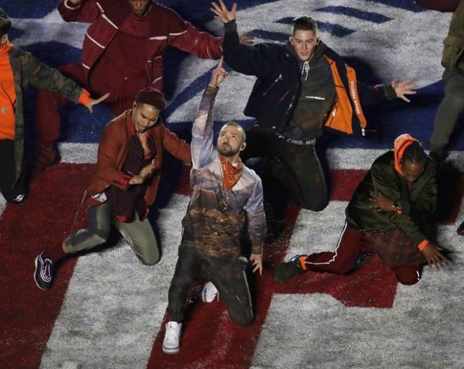 Justin Timberlake, durante su actuación en la Super Bowl 2018.