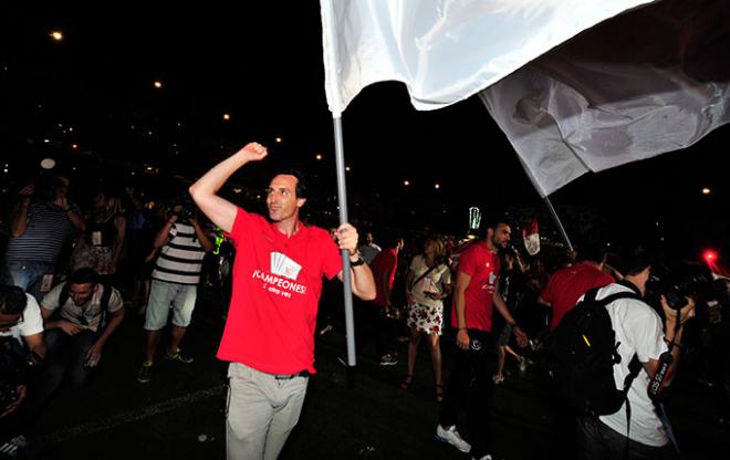 Unai Emery, entrenador del Sevilla, en la fiesta en el Pizjuán.