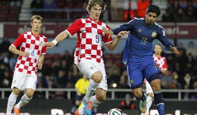 Banega en el partido entre Argentina y Croacia.