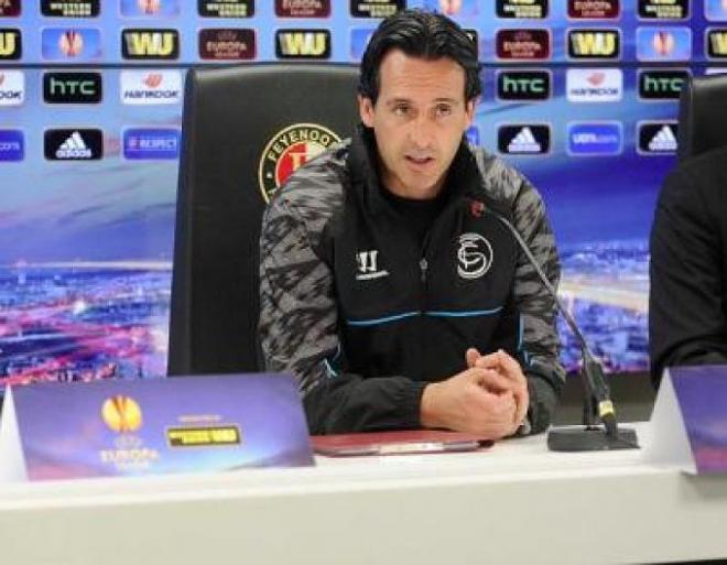 Emery, entrenador del Sevilla, en la rueda de prensa (Foto: SFC).