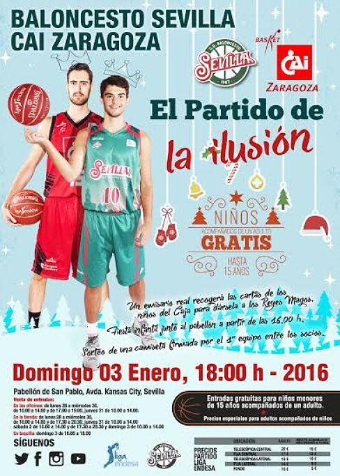 Cartel del próximo partido entre Baloncesto Sevilla y CAI Zaragoza.