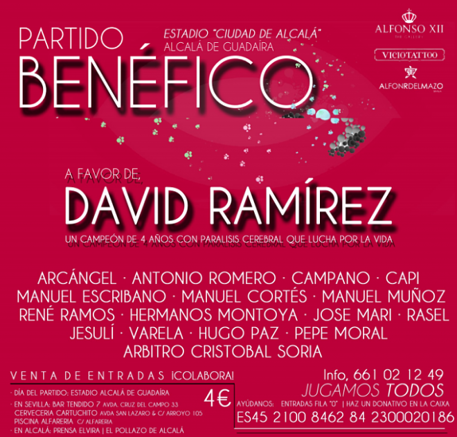 Cartel del próximo partido benéfico para ayudar a David Ramírez.