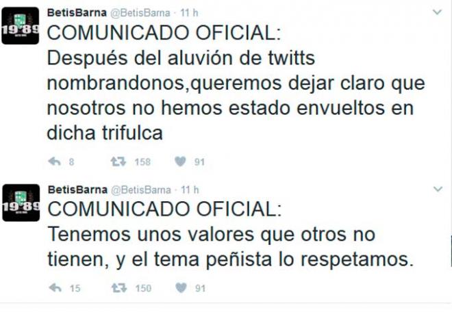 El comunicado en Twitter de SGS Barna.