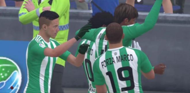 Los jugadores del Betis celebran el gol.