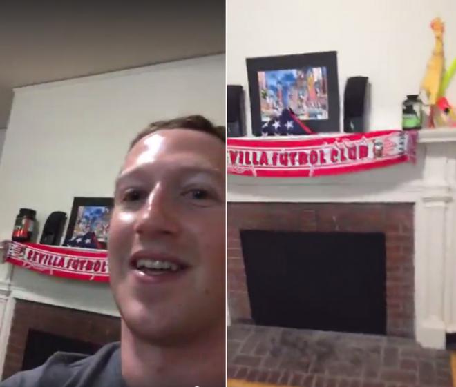 Mark Zuckerberg muestra su cuarto, ahora con una bufanda de Sevilla.