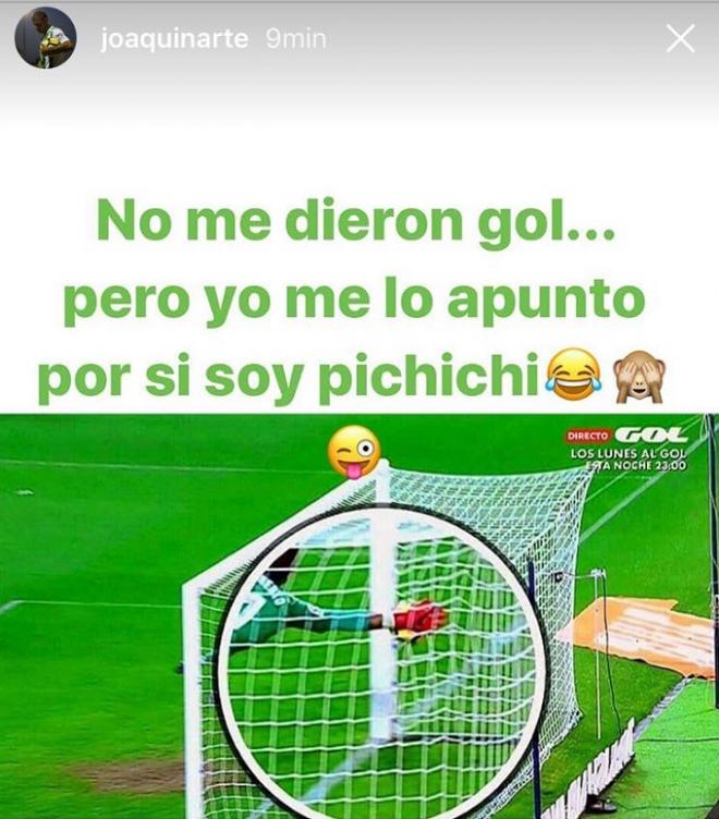 La historia de Instagram de Joaquín hablando del gol.