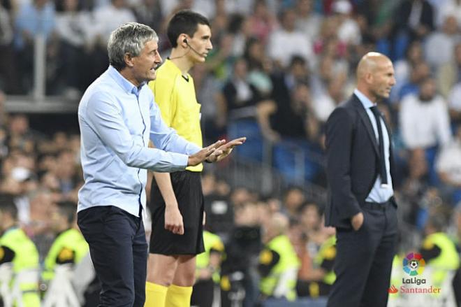 Setién y Zidane, en el partido de la primera vuelta.