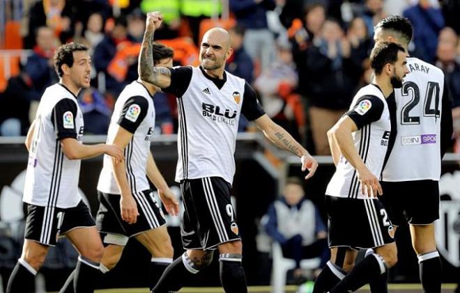 Zaza celebra un gol ante el Alavés.