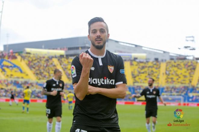 Sarabia celebra su gol a la UD Las Palmas. (FOTO: LaLiga)