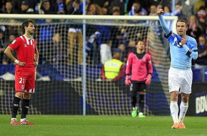 Duda celebra un gol ante el Sevilla.