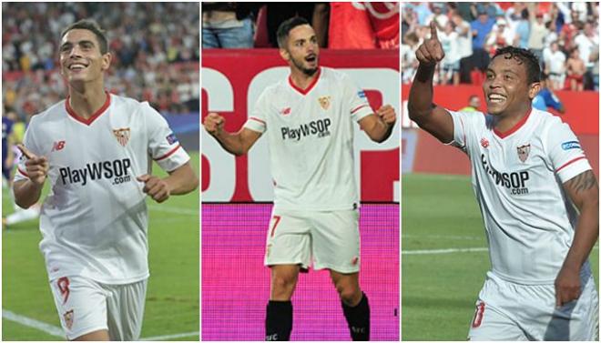 Ben Yedder, Sarabia y Muriel, los máximos goleadores del Sevilla.