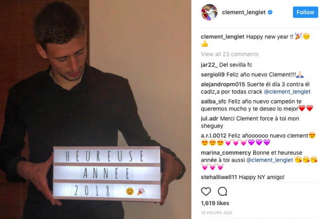 Lenglet felicita el año 2018 a sus seguidores.