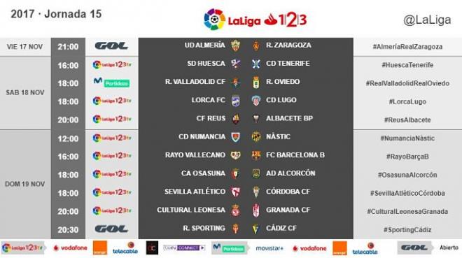 Horario de la jornada 15 de la Liga 123.