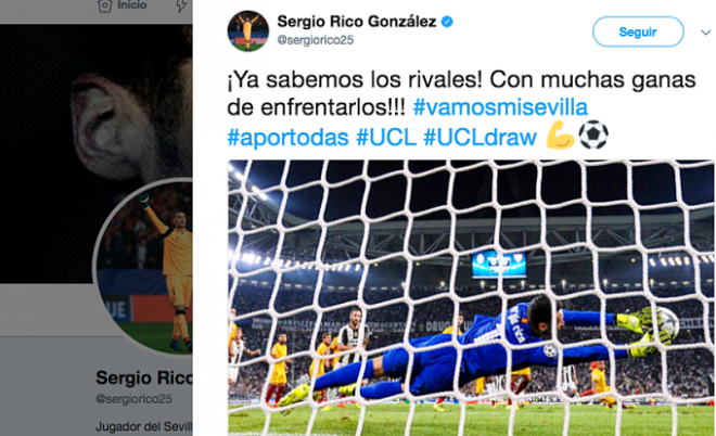 Mensaje de Sergio Rico en Twitter.