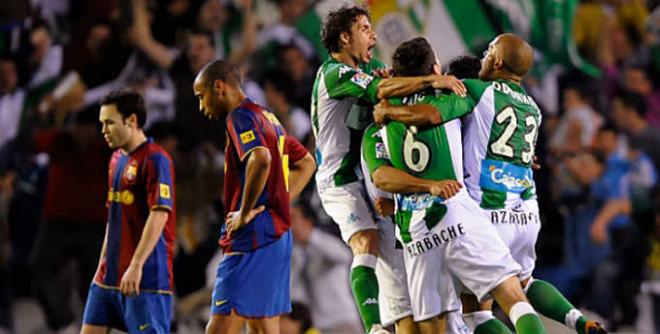 Los jugadores del Betis celebran un gol en aquel partido ante el Barcelona.