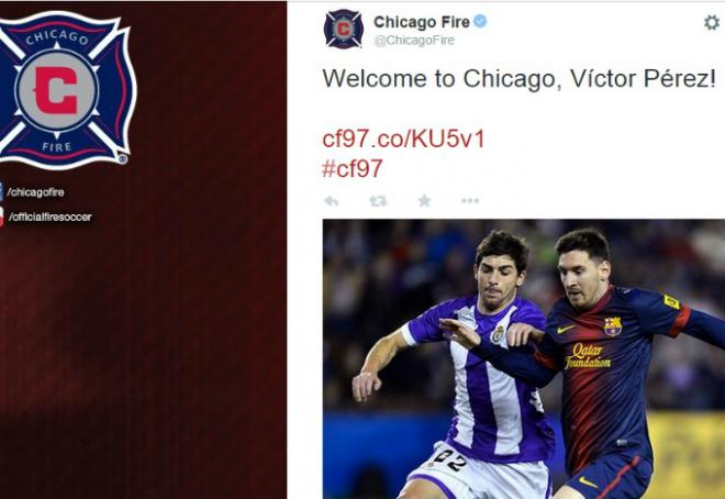 Los Chicago Fire recibieron así en Twitter a Víctor Pérez (@ChicagoFire)
