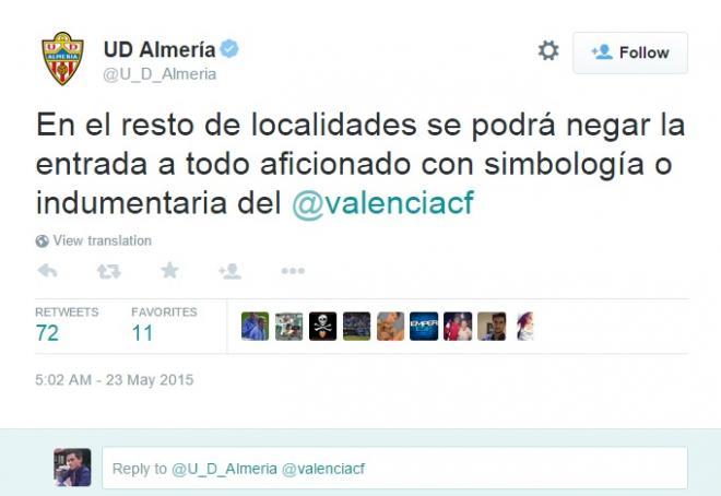 El Almería ha informado de la medida en twitter.