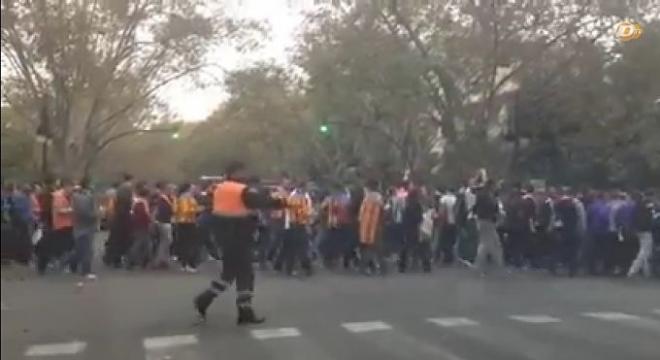 La afición del Valencia el día del derbi ante el Levante.