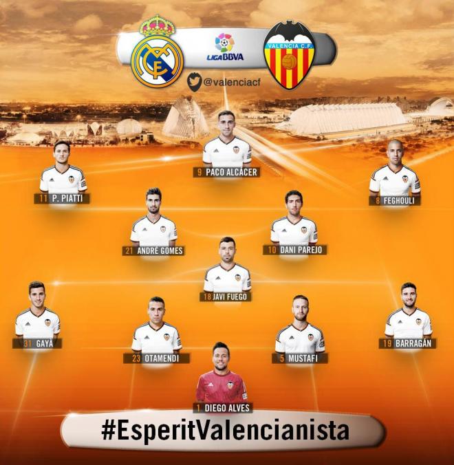 El 11 del Valencia CF contra el Madrid (foto ValenciaCF.com)