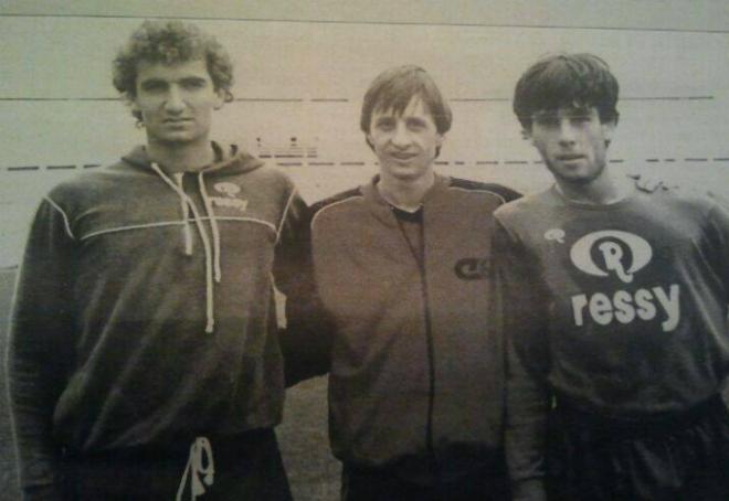 Vicente Latorre, Johan Cruyff y Juan José Gómez, en el Levante UD de 1981
