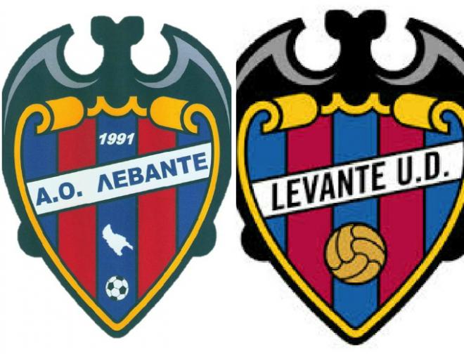 Escudos del AO Levante de Grecia y el Levante UD de España