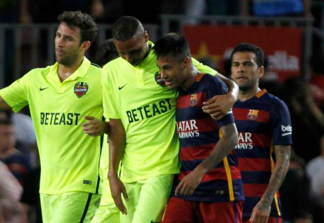 Deyverson y Neymar tras el Barcelona-Levante UD