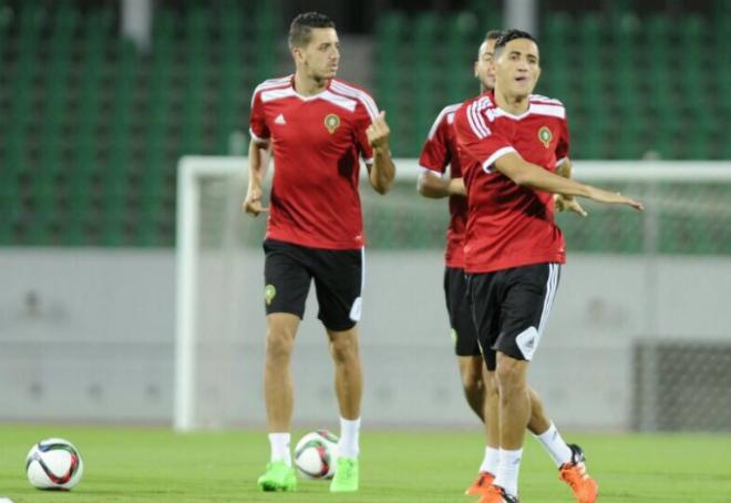 Zouhair Feddal, jugador del Levante UD, entrenándose con la selección de Marruecos