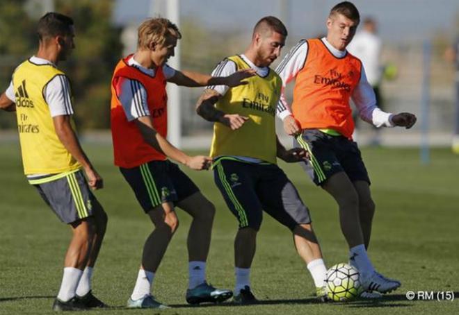 Sergio Ramos, en el entrenamiento del Real Madrid