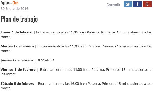 Cambio de planes: hay entrenamiento en Paterna.