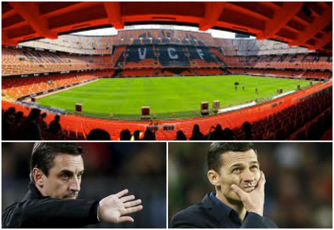 Neville y Galca, entrenadores del Valencia Cf y el RCD Espanyol.