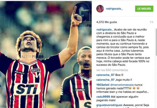 Caio anuncia que se queda en Sao Paulo.