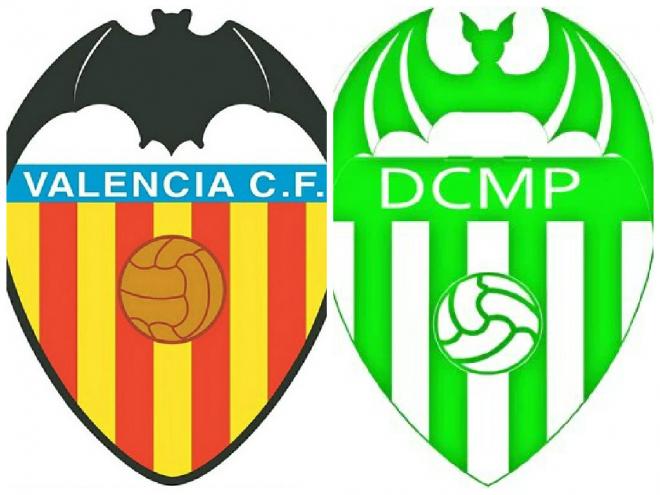 Comparativa de los escudos del Motema Pembe del Congo y del Valencia CF