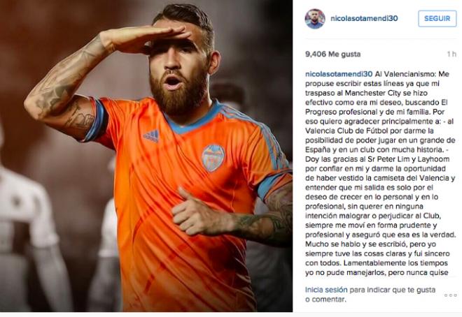 La despedida del General Otamendi a la afición valencianista.