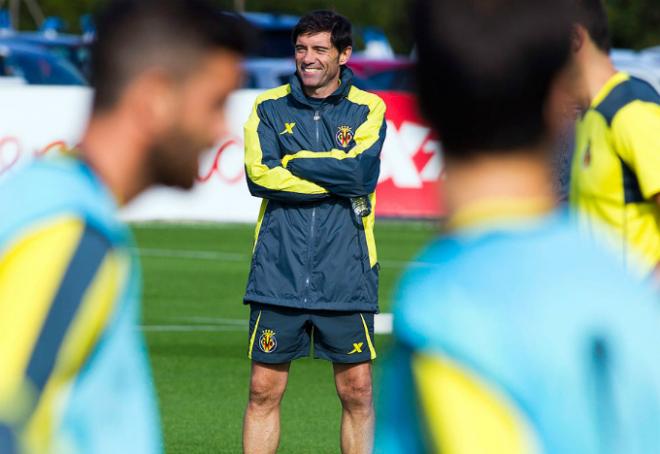 Marcelino en el último entrenamiento del Villarreal.