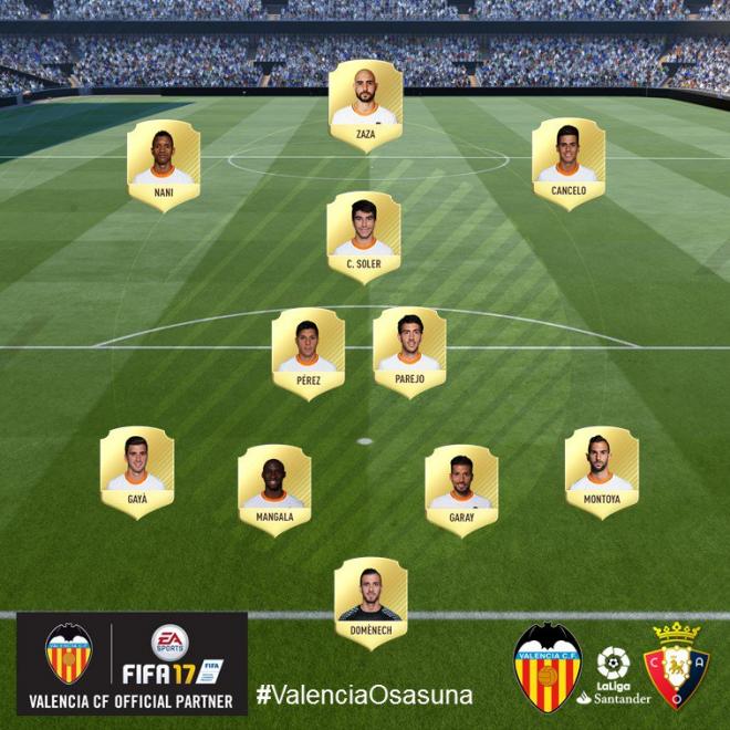 Once del Valencia CF contra Osasuna.