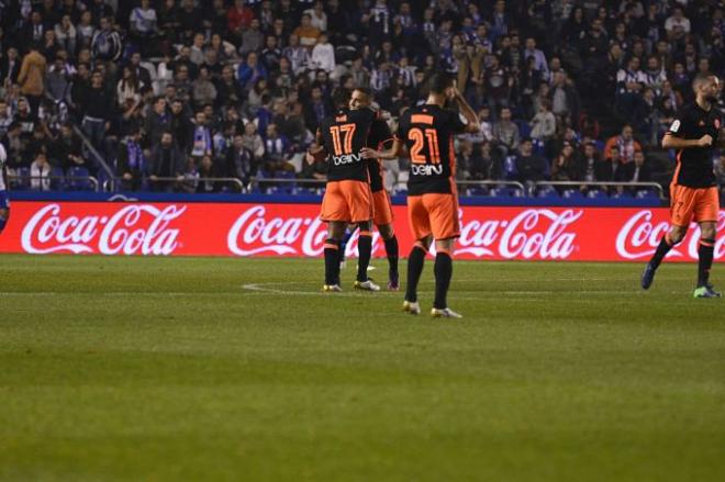 Rodrigo celebra el gol que marcó el año pasado en Coruña. (Foto: O. Cajide)